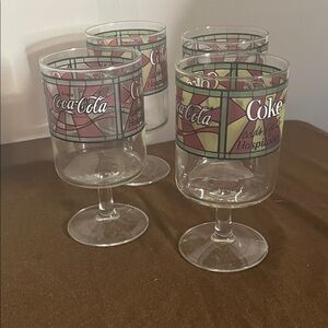 😄Vintage Coca-Cola stemmed glasses stain glass design